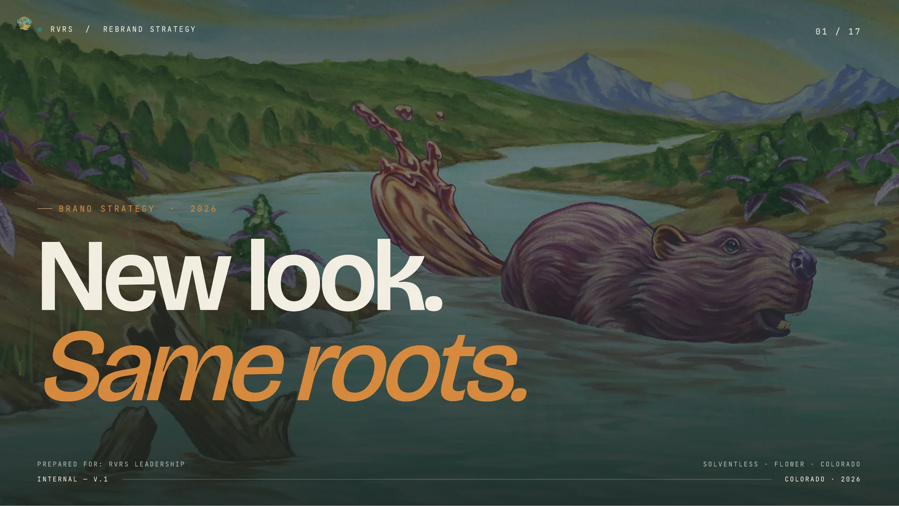 New look. Same roots. A painted beaver swimming in a mountain river